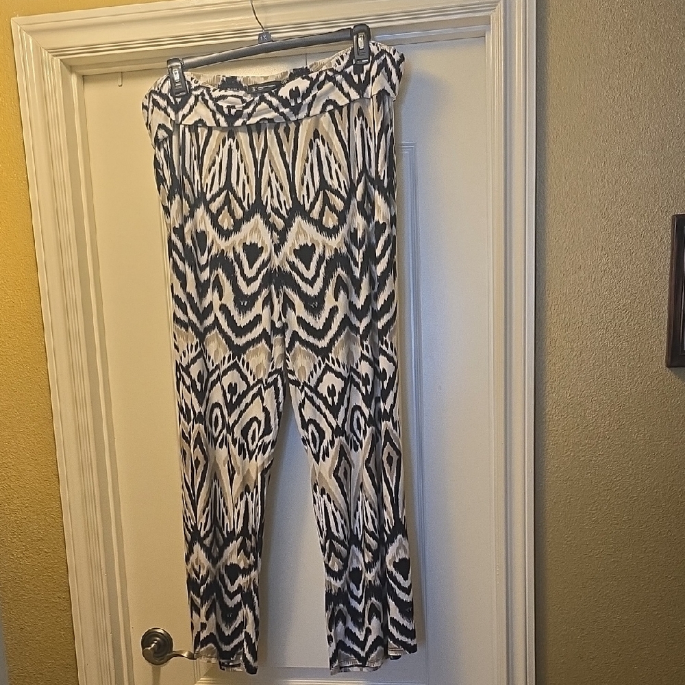 INC International Concepts Black and White Ikat Wide-Leg Pants